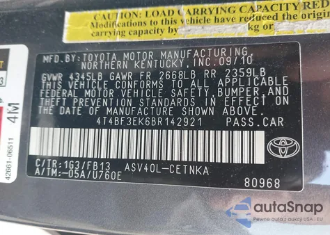 2011 Toyota Camry Le from USA, damaged, VIN 4T4BF3EK6BR142921